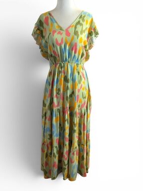 Rusty Dusty Women’s V‑Neck Tiered Maxi Dress in Multi Color